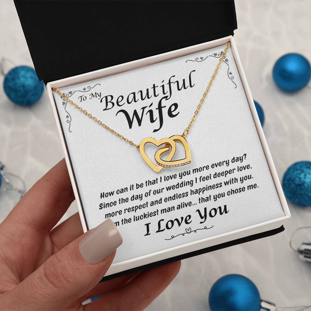 To My Wife - I Love You More - Interlocking Hearts Necklace