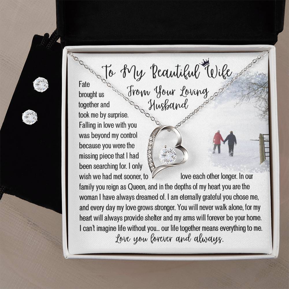 To Your Beautiful Wife - Forever And Always - SPECIAL PACKAGE Forever Love Necklace and FREE  Earring Set